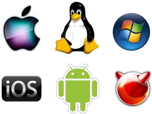 Operating System logos: Apple OS, Linux, Windows, ios, Android, BSD Unix. Legal fair use: http://smallbusiness.chron.com/fair-use-logos-2152.html